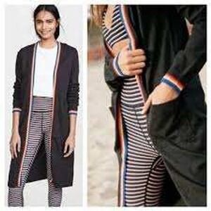 Spiritual Gangster Women's Calli Cardigan Sweater‎ M Gray Rainbow Trim Cashmere